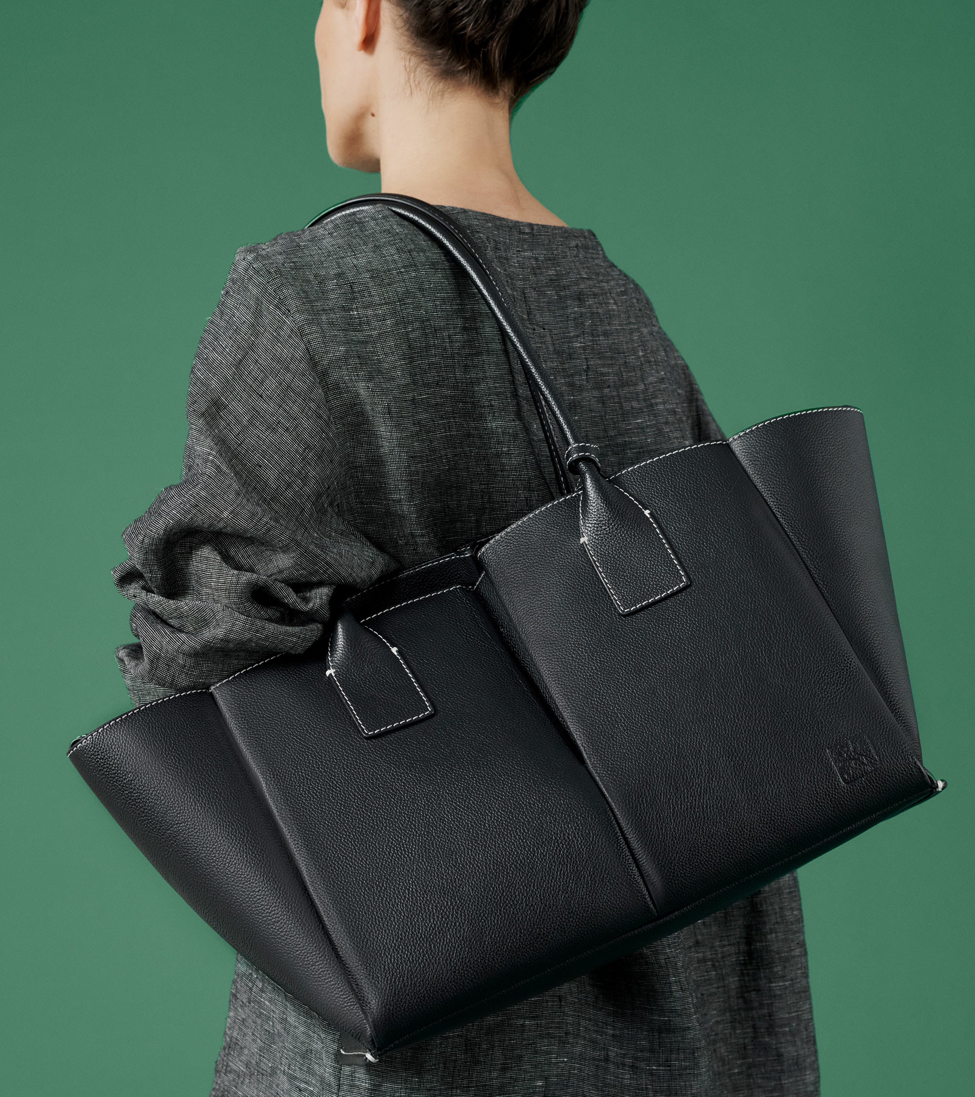 Grand sac cabas Elena en cuir grainé