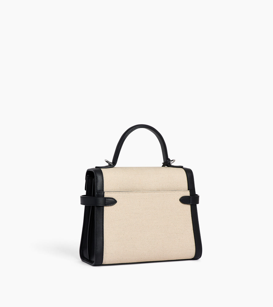 Sac à main double rabat moyen modèle Emilie en toile coton et cuir lisse