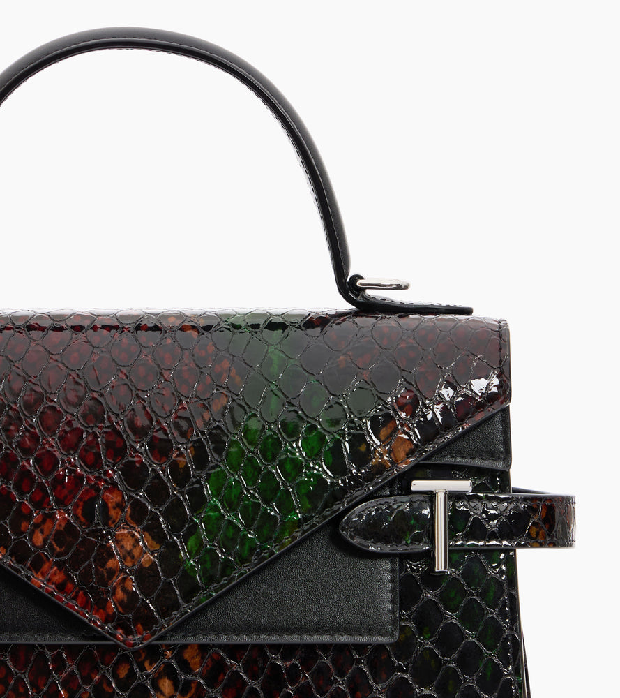 Sac à main double rabat moyen modèle Emilie en cuir effet python