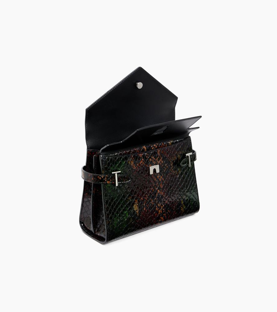Sac à main double rabat moyen modèle Emilie en cuir effet python