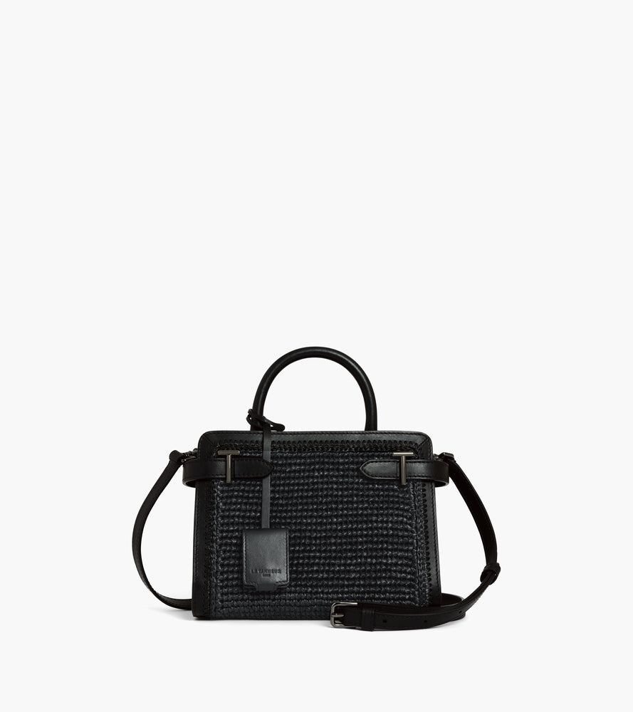 Petit sac à main Emilie effet raphia et cuir lisse