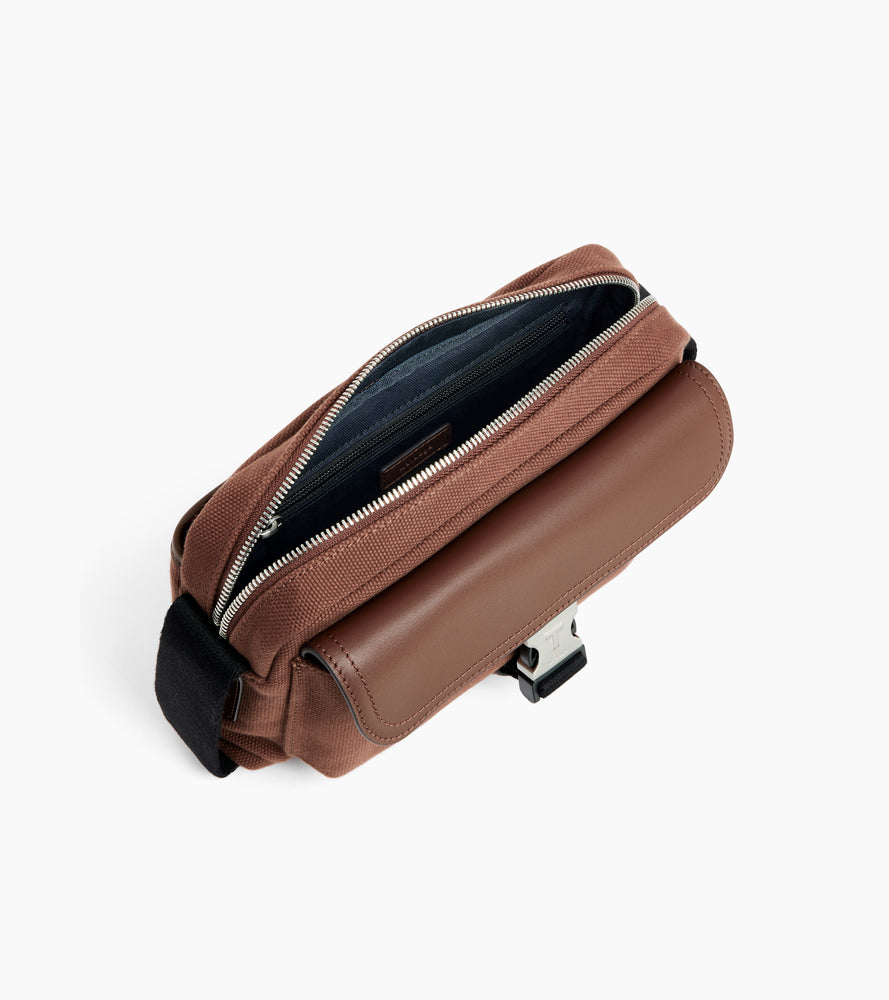 Petit sac bandoulière Maurice en toile coton et cuir lisse