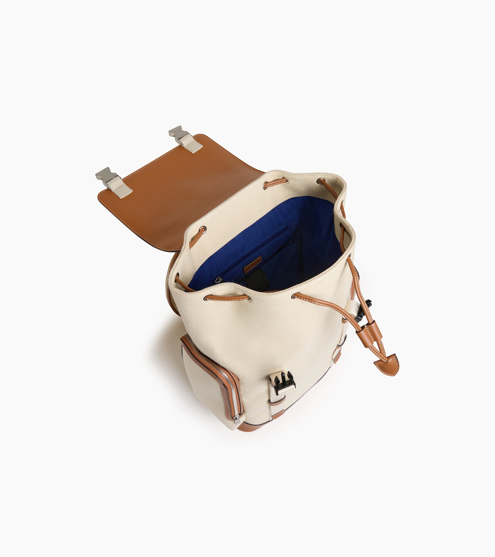 Sac à dos à rabat Maurice en toile coton et cuir lisse semi-végétal