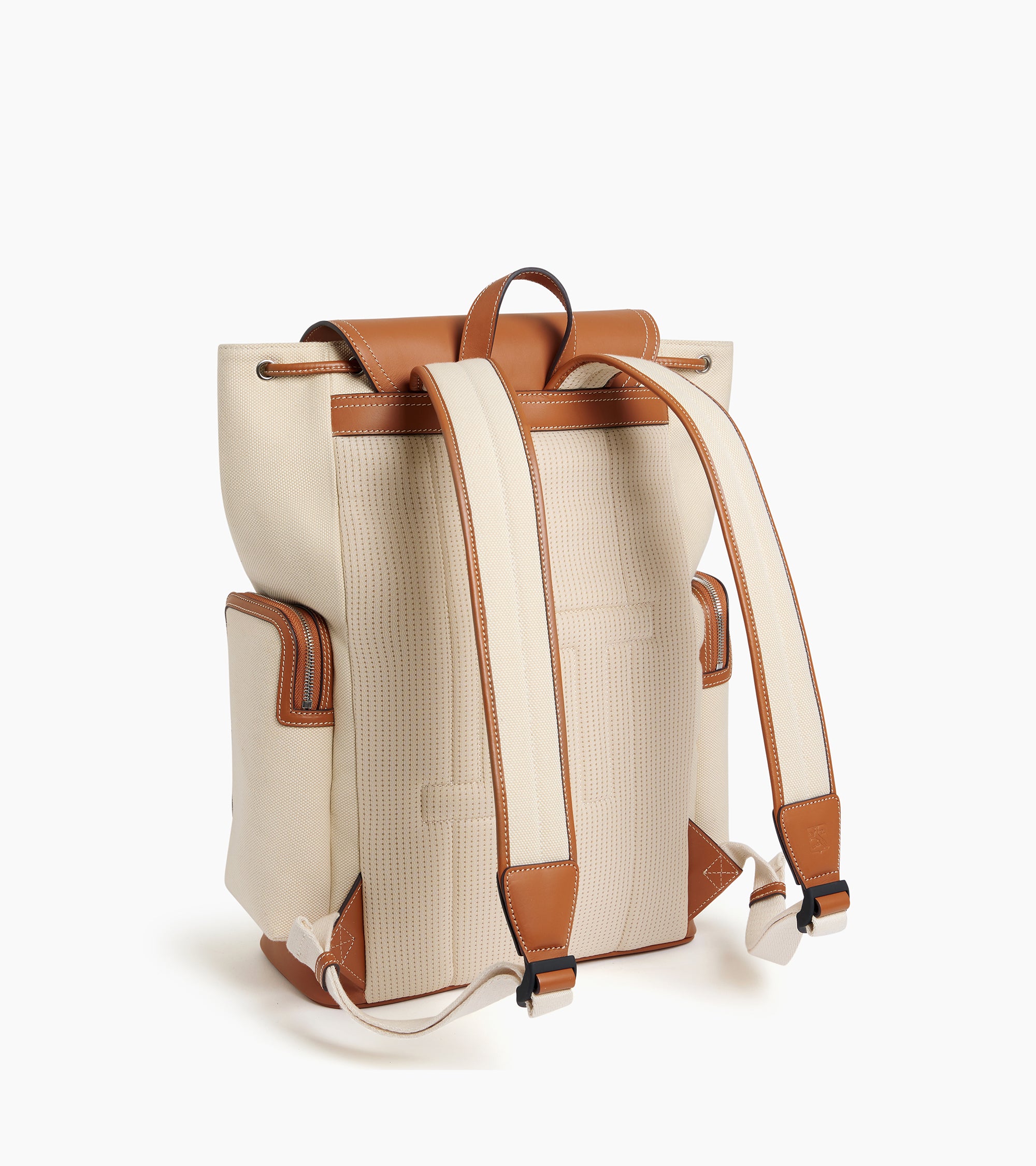 Sac à dos à rabat Maurice en toile coton et cuir lisse semi-végétal
