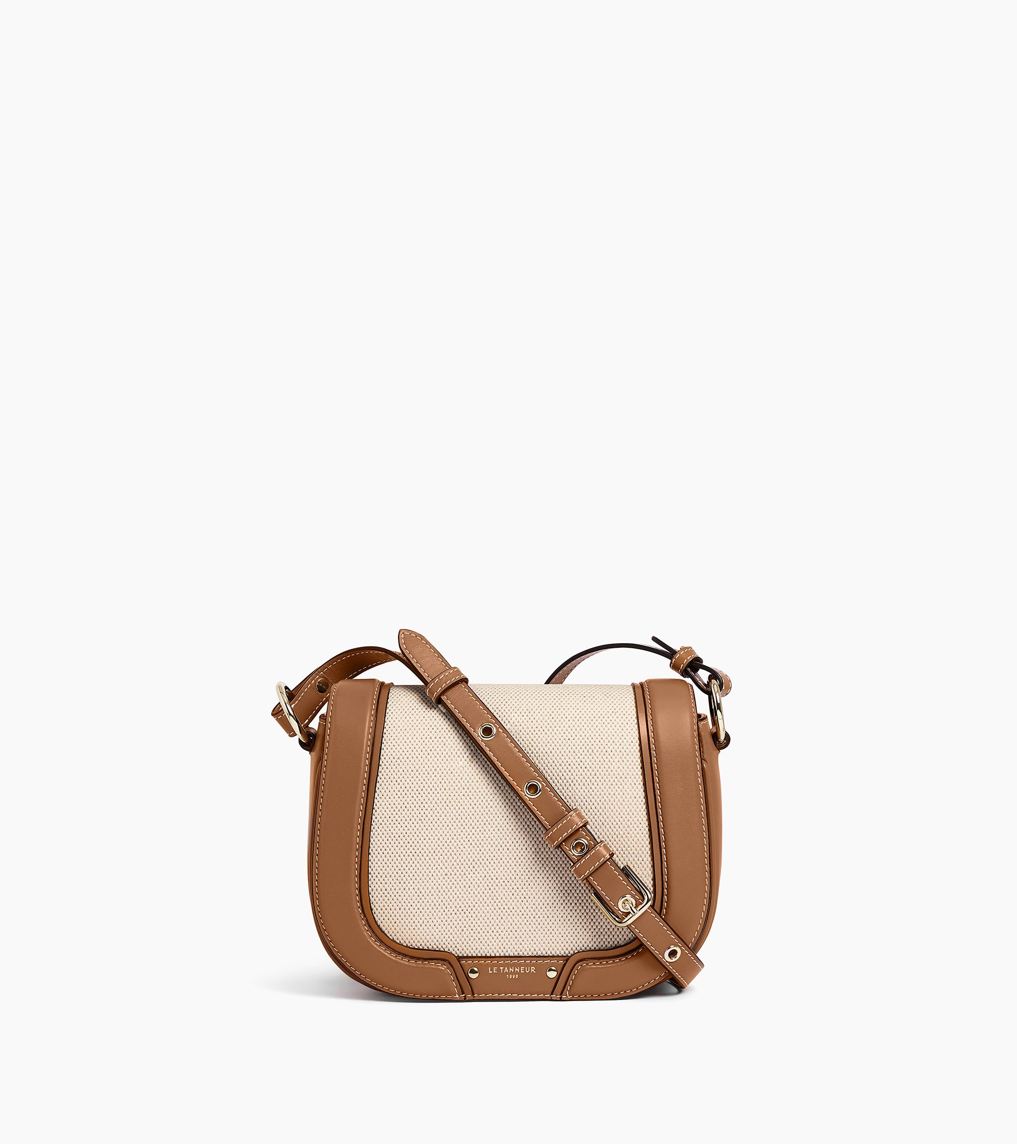 Sac bandoulière moyen modèle Ella en toile coton et cuir lisse